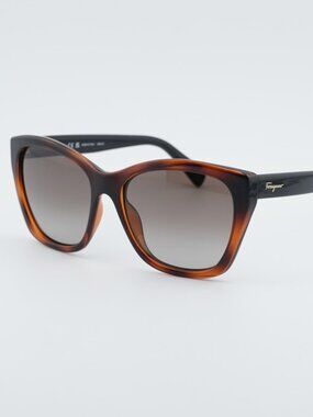 Salvatore Ferragamo SF957S 214 Sunglasses Havana Cat Eye Frame, Brown Lenses